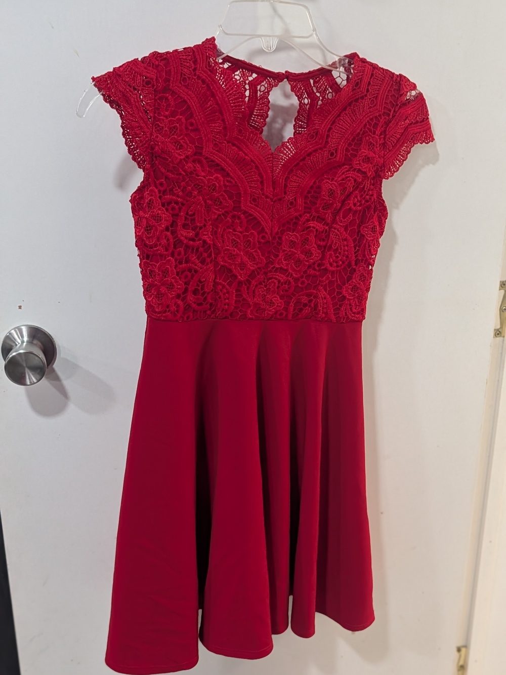 Rare Editions Red Lace Bodice Fit & Flare Dress